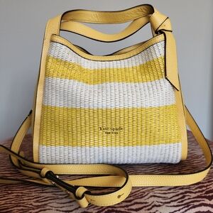 Kate Spade Knott Striped Straw yellow leather handbag